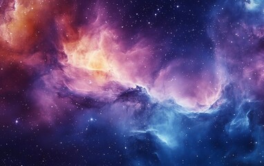 Fototapeta premium Vibrant cosmic nebula with glowing star clouds in deep space featuring a colorful purple and orange galactic formation in the universe