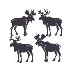 Moose Silhouette Set Clip art Isolated Vector Illustration