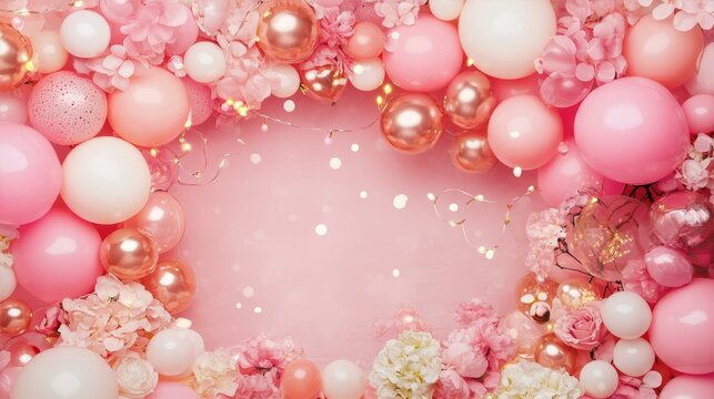 Pink Balloons and Floral Decorations Celebrating a Festive Event Celebration Background Design