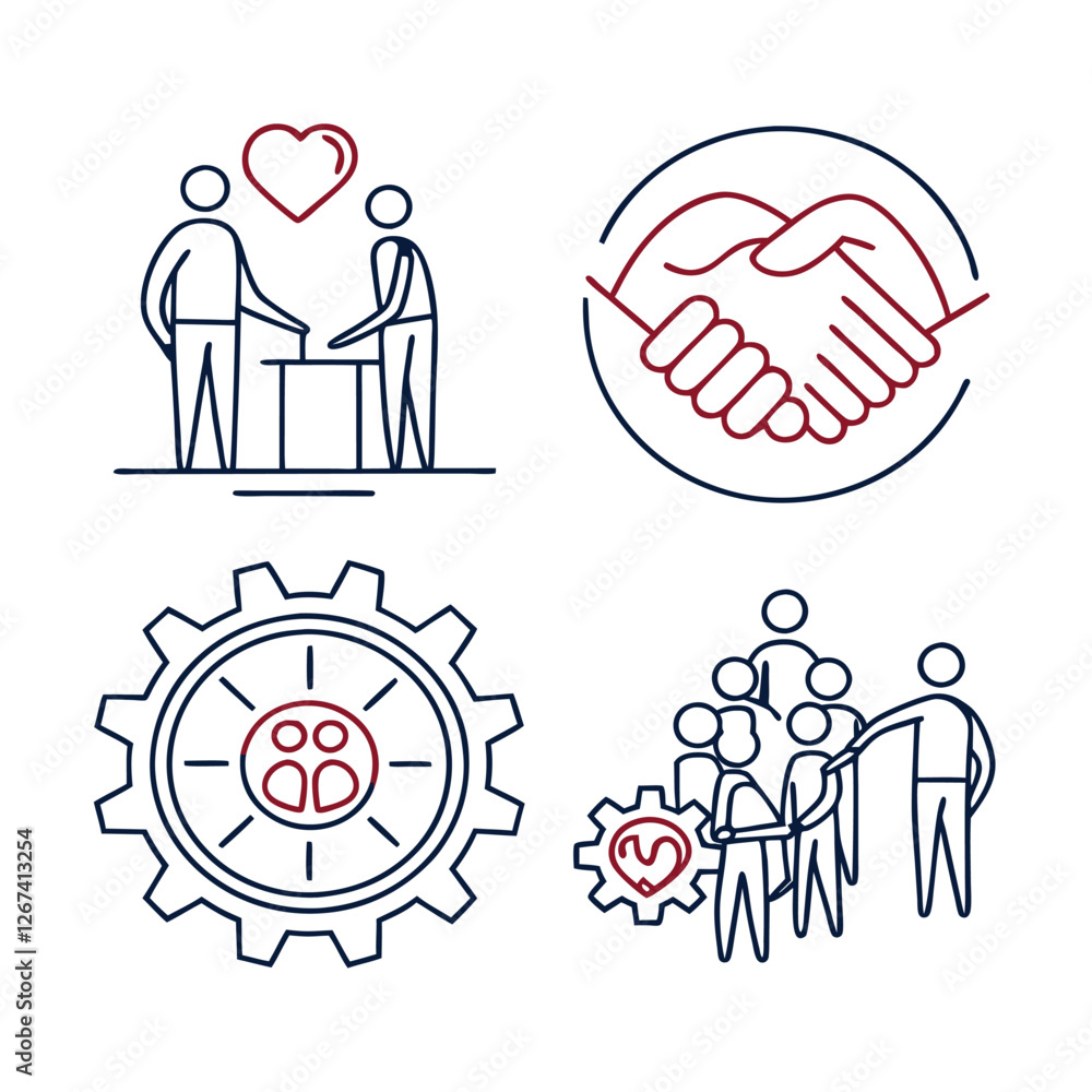 Poster teamwork and community line icons collection. thin outline icons pack. ui icon collection. set of li