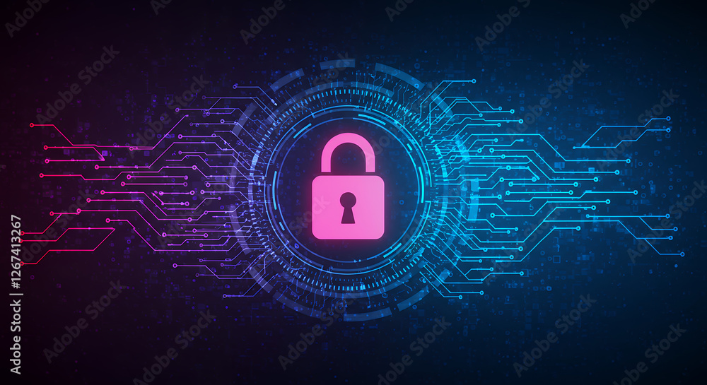 Poster cyber security lock: digital shield, data protection, privacy guard - secure network, encryption tec