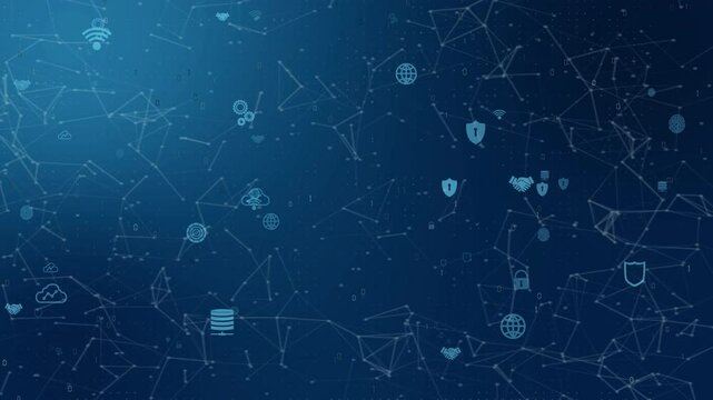 Motion graphic of Blue digital security shield logo and futuristic circle on grid line background and technology