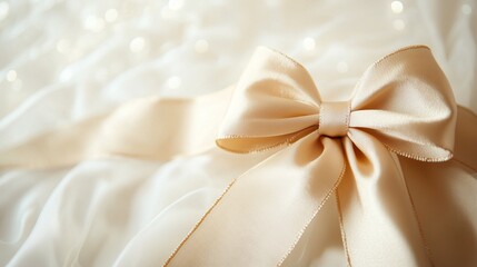 Golden ribbon with bow on shiny background. Golden ribbon with bow. Isolated background isolated on a white background. A shiny backdrop featuring a bow adorned with lifestyle a golden ribbon.