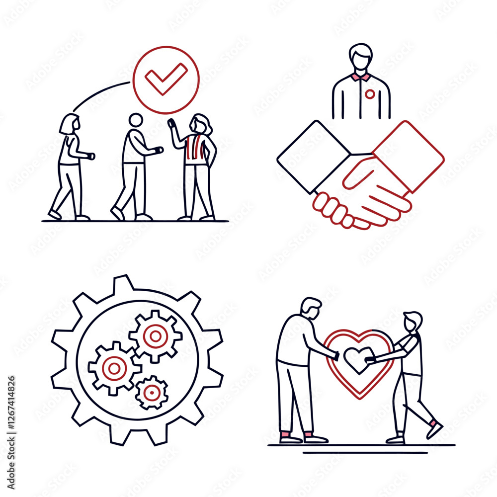 Poster teamwork and community line icons collection. thin outline icons pack. ui icon collection. set of li