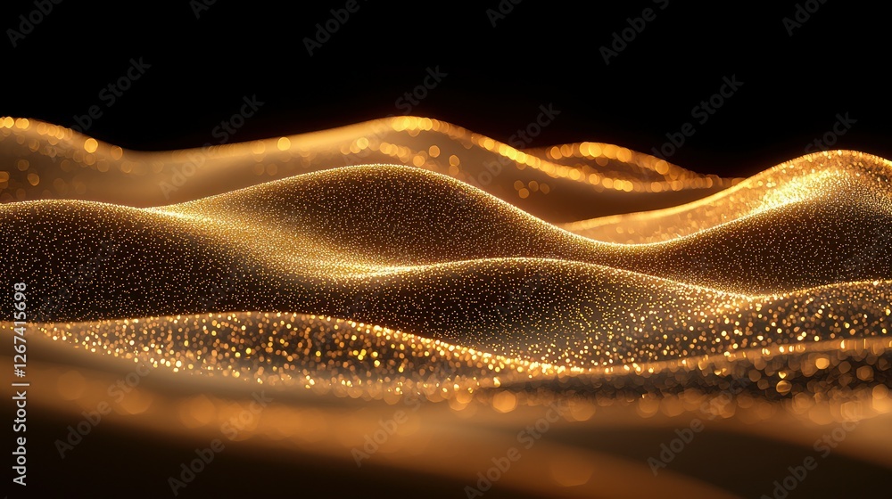 Poster golden particle waves abstract background animation
