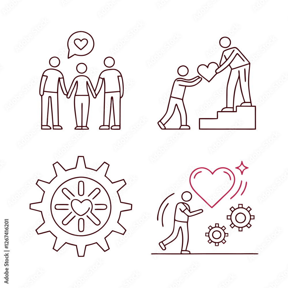 Poster teamwork and community line icons collection. thin outline icons pack. ui icon collection. set of li