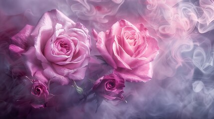 Fototapeta premium Pink roses with a smoky effect, moody and atmospheric