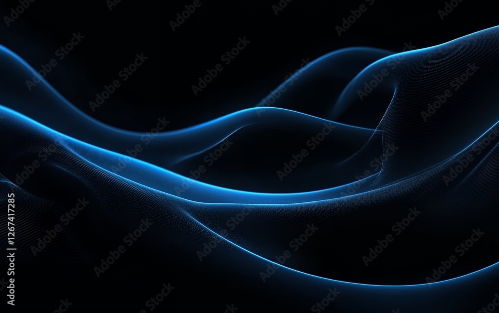 Poster futuristic abstract blue glowing waves with smooth fluid motion and dark background for high tech di