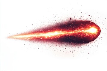 Red shooting star shines isolated on white background.