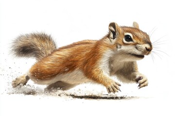 Squirrel running, on white background.