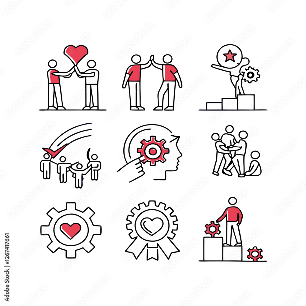 Poster teamwork and community line icons collection. thin outline icons pack. ui icon collection. set of li