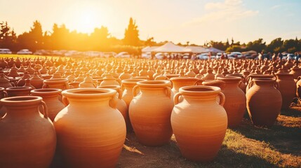 Sunset over a field of terracotta amphorae