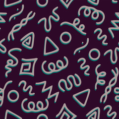 Fun line doodle seamless pattern. Monochrome wave pattern. Black white wallpaper