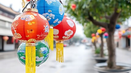 Naklejka premium Colorful lanterns in the city