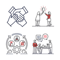 Teamwork and community line icons collection. Thin outline icons pack. UI icon collection. Set of line web pictogram