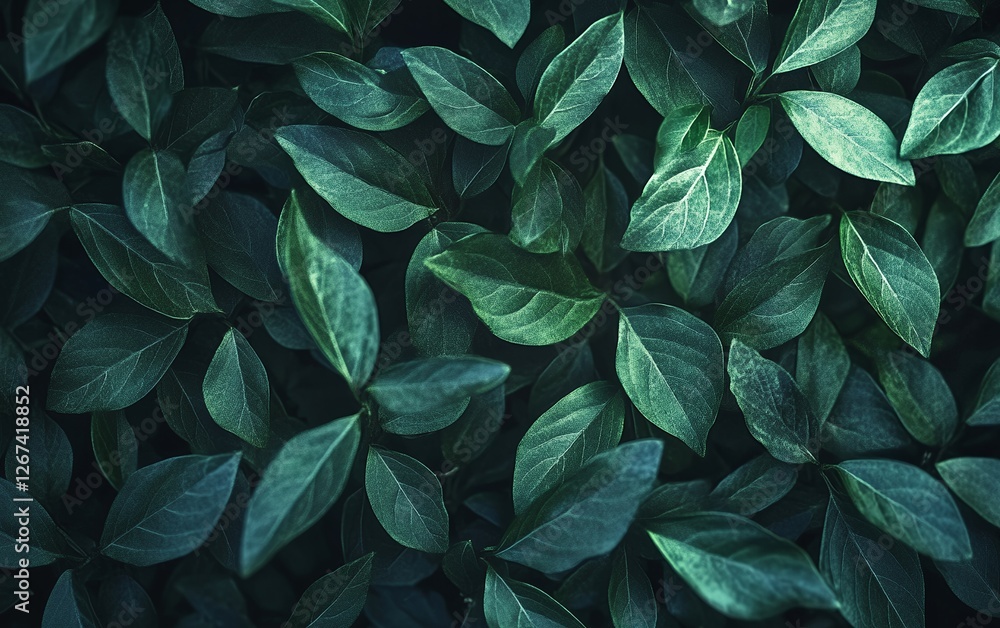 Poster soft green foliage with a beautiful balance of light and shadow creating a lush and natural backgrou