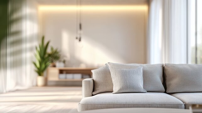 background and interior concept - blurred living room with furniture at home