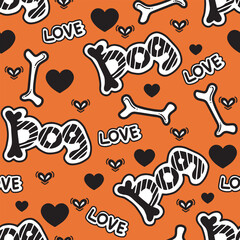 Dog Bone vector dog paw doodle Seamless pattern. Packaging paper design, pet food accessories package.