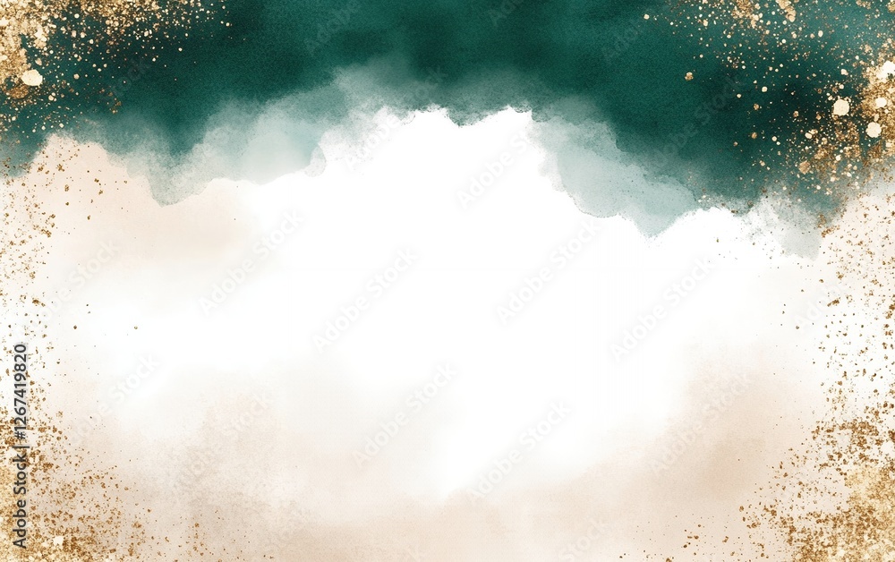 Poster luxury watercolor abstract background with green and gold glitter dust creating a soft and elegant d