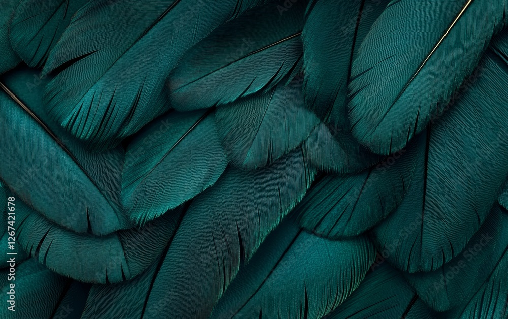 Poster tropical teal feather pattern with soft and elegant bird feathers close up in high resolution for lu