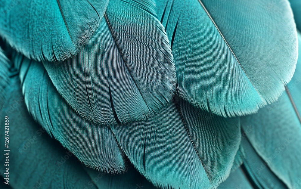 Poster high resolution macro close up of turquoise parrot feathers with intricate natural patterns soft tex