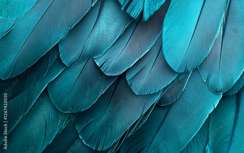 Poster beautiful macro close up of overlapping teal feathers from exotic birds with rich textures smooth su