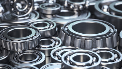 Bearings of various types industrial background.