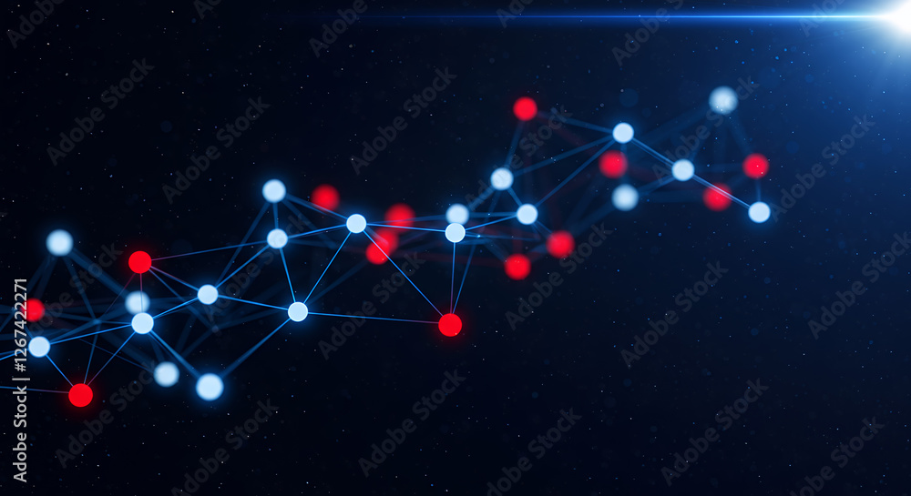 Poster connected network: data visualization with nodes, links, and bright light. abstract technology backg