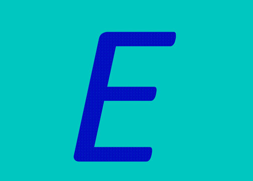 English Letter E With Capital English Letter Or Uppercase in Green Color Isolated On Blue Background. This English Text Used For Education Purpose. English Language Text E English Language Alphabet E
