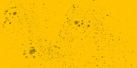 Noisy halftone dots on a dusty bright yellow background with black spray paint drips, ink spots and realistic grunge stains in a retro design,  stipple effect
