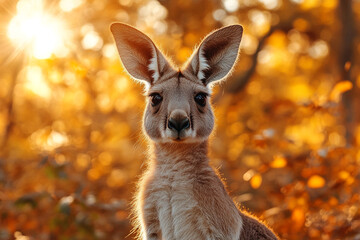 Kangaroo Portrait Amidst Golden Hues of the Australian Outback