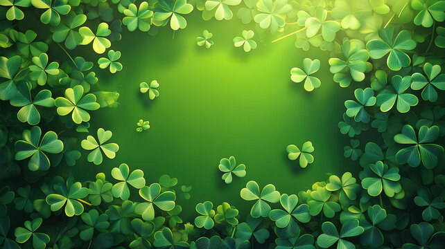 ustration of shamrock leaves with a decorative frame for Saint Patrick's Day