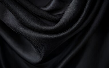 Fototapeta premium Draped black silk fabric with soft folds and luxurious smooth texture creating an elegant and sophisticated high resolution background for fashion and interior