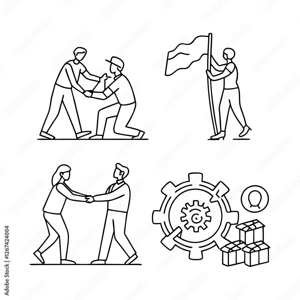 Poster teamwork and community line icons collection. thin outline icons pack. ui icon collection. set of li