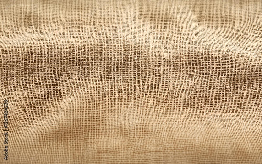 Poster natural beige burlap fabric with coarse woven texture and subtle folds creating a rustic and organic