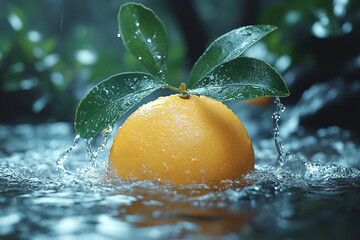 Citrus Splash, A Ripe Orange Refreshing in Gentle Cascade of Water