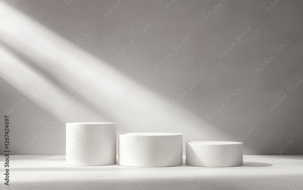 Aufkleber minimalist white pedestal podium with soft natural light and subtle shadows in a modern abstract stu