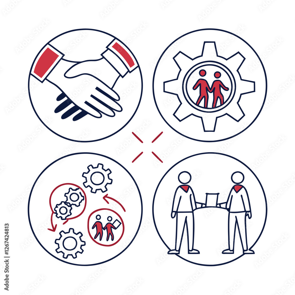 Poster teamwork and community line icons collection. thin outline icons pack. ui icon collection. set of li