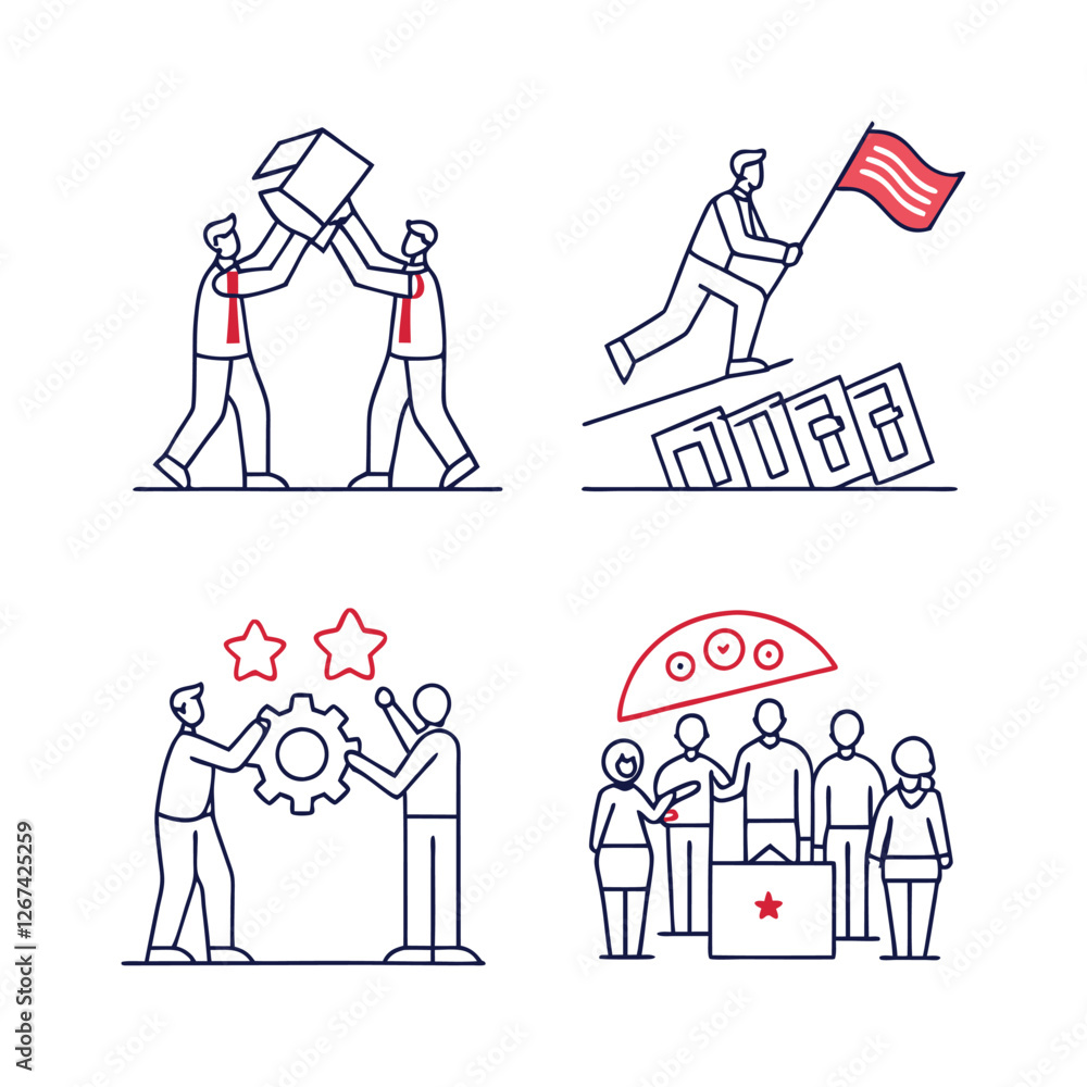 Poster teamwork and community line icons collection. thin outline icons pack. ui icon collection. set of li