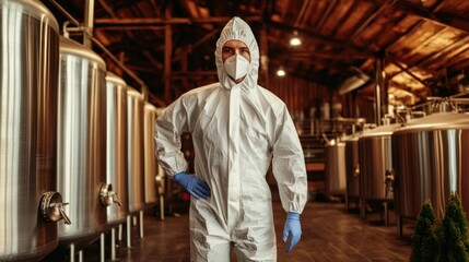 Fototapeta premium Protective Gear in Brewery Environment for Safety and Hygiene