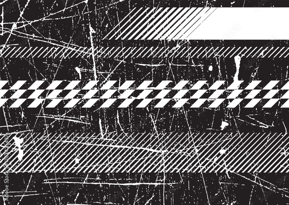 Poster Glitch distorted grunge layer . Noise destroyed texture . Checkered race grunge flag . Overlay grunge texture . Distressed effect .Vector shapes with a speed lines screen print texture.