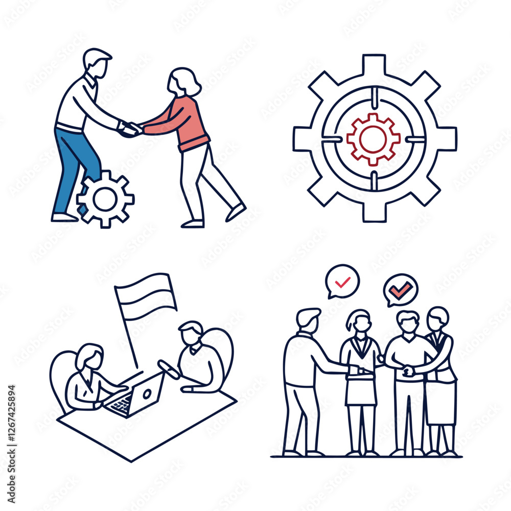 Poster teamwork and community line icons collection. thin outline icons pack. ui icon collection. set of li