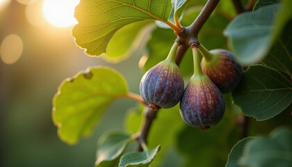 Ripe figs growing on a tree branch