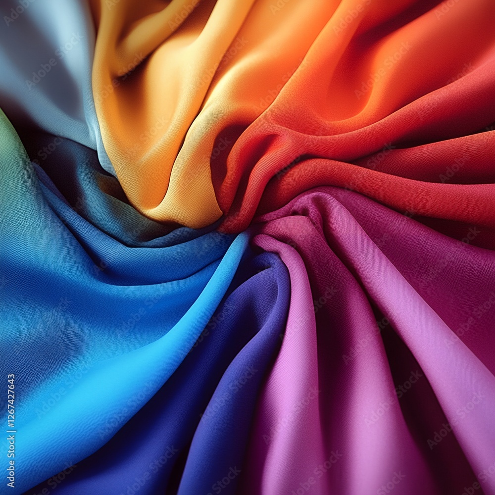 Poster elegant and luxurious multicolor silk fabric with smooth and soft waves flowing in a beautiful rainb