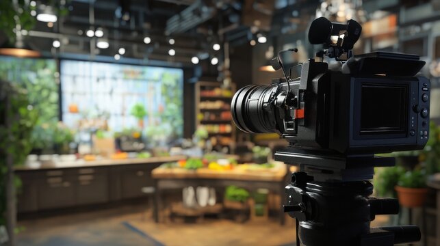 tv camera in the studio of the culinary program.
