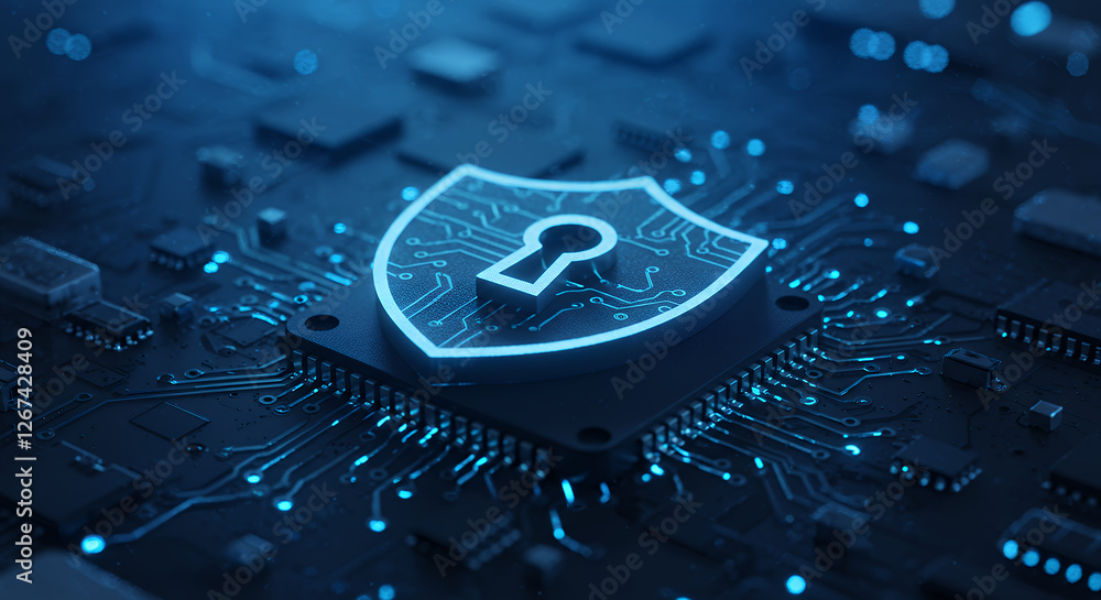 Poster cyber security shield: protecting data in the digital age - encryption, network defense, and secure 