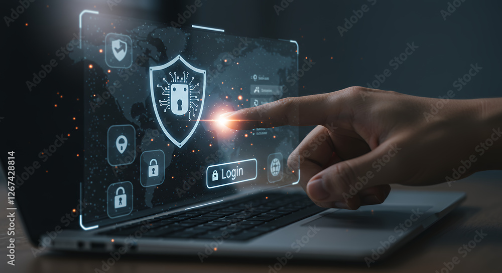 Poster cyber security login: protecting your data with advanced technology & authentication | online safety