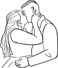 Kiss the Bride Wedding Kiss Line Art