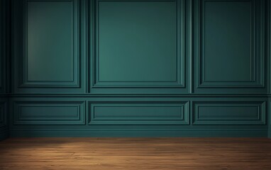 Dark green wall paneling with classic decorative moldings in a luxurious and elegant interior design creating a sophisticated and timeless architectural aesthetic