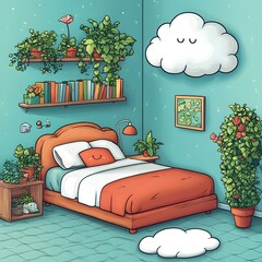 Cozy Kawaii Style Bedroom Interior with Soft Pastel Tones and Decorative Elements